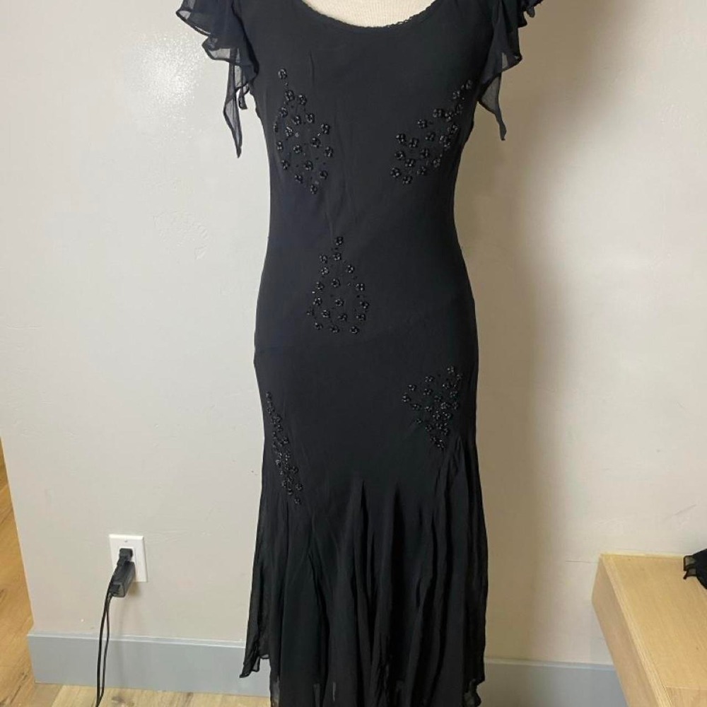 VTG 90's Majick Black Fairy Core Dress Beads Bias Cut  Sz PM Rayon